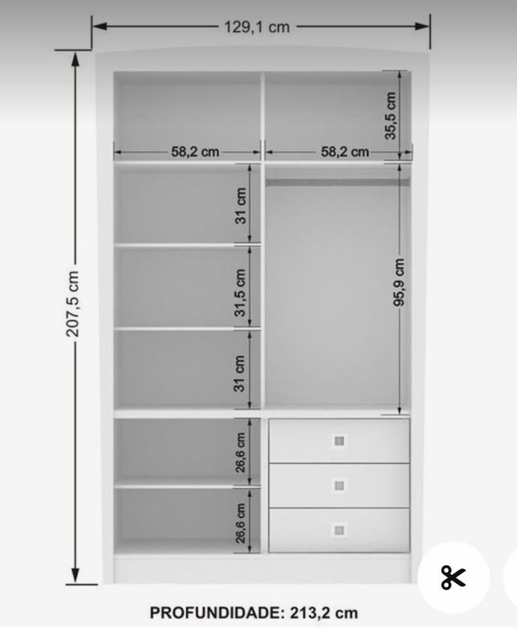 Plano técnico de closet con medidas